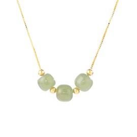 LOOYUUPEE Natural Jade Pendant Dainty Gold Plated Necklace Green Hetian Jade Bead Chain Choker for Women Elegant Jewelry Gift for Mom Lover Her (925 Sterling Silver with Gold Plated)