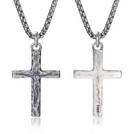 925 Sterling Silver Crucifix Necklace Men - Oxidized Sterling Silver Carved Jesus Cross Pendant with Stainless Steel Box Chain Catholic Crucifix Necklaces Christian Jewelry for Boyfriend 20 in
