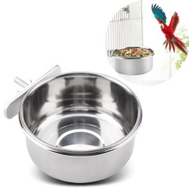 Oumefar Comedero de Jaula de pájaros de Acero Inoxidable Cuenco de alimentación de Agua para Loros Tazas de alimentación para Loros y pájaros con Abrazadera para Animales pequeños(M 12cm)