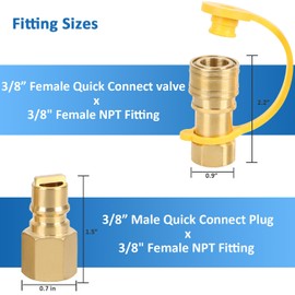 ATKKE 3/8 Inch Natural Gas Quick Connect Fittings Kit, LP Propane Gas Hose Quick Disconnect Assembly Set for Low Pressure Propane/Natural Gas Systems, 11 Pieces