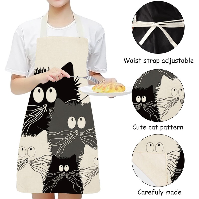 Unisex Apron Cute Cat Cartoon Apron for Women Men Working