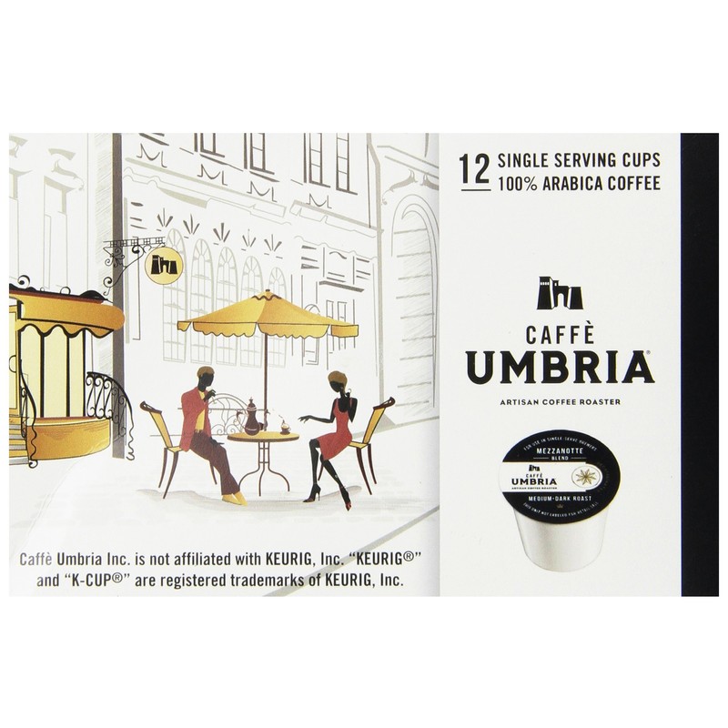 Caffe Umbria Single Serving Coffee Cups, Mezzanotte Decaf Blend, 12