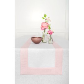 Solino Home Blush Pink and White Linen Table Runner 72 Inches Long - Contempo, 100% Pure Linen Easter Table Runner 14 x 72 Inch Ideal for Wedding, Parties