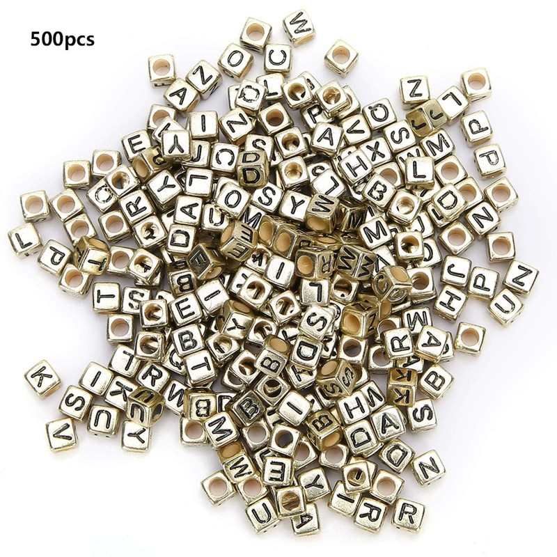 500 cuentas de letras, pulseras de plata cuadradas de acrílico