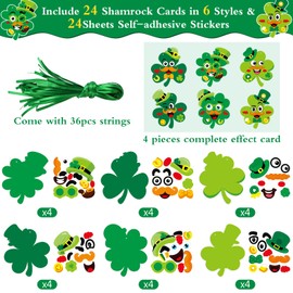 STEFORD 24 Pcs St. Patrick's Day Craft Kits for Kids, DIY Shamrock Art Crafts Make Your Own St. Patrick's Day Shamrock Paper Craft Set for School Home Party Game Activities