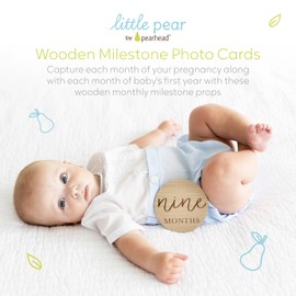little pear Little Pear Wooden Milestone Photo Cards - Double-Sided Baby Announcement Discs, Ideal Photo Prop for Monthly Pregnancy Journey and Baby Milestones, 1-12 Months, Light Wood
