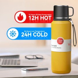 GENDLTHIJ Stainless Steel Insulated Tea Infuser Bottle, Vacuum Insulated Water Bottle, Tea Tumbler with Separate Tea Compartment, 24-Hrs Insulation Commute Travel (Yellow,50oz/1500ml)