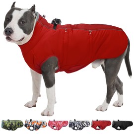 IKIPUKO Dog Coat - XS, Warm Zip Up Snowsuit Dog Harness Vest, Reflective Water-Resistant, Red