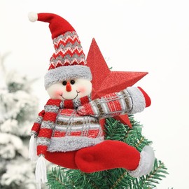 Snowman Christmas Tree Topper - Unique and Funny Xmas Plush Stuffed Snowman Hugger Decoration for Christmas Tree, Wine Bottles, Curtains - Festive Holiday Decorations Gift