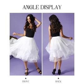 DRESSTELLS White Tulle Skirts for Women, Midi Tutus Skirt, 3 Layered Tea Length Fluffy Skirt, Knee Length Puffy Graduation Prom Wedding Party Skirt 2024 White L