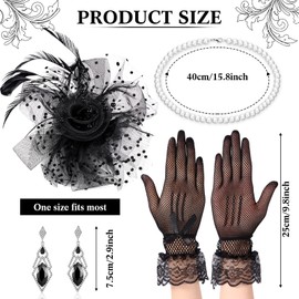 Pack of 4 1920s Flapper Accessories 20s Accessories Charleston Gatsby Mafia Costume Accessories Women Including Headband Necklace Gloves Vintage Earrings Props Set