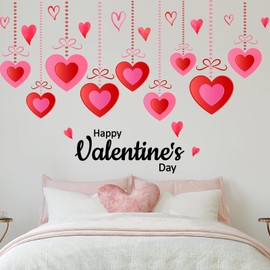 Red Heart Valentine’s Day Wall Decals - Romantic Love Heart Wall Stickers, Peel and Stick Valentine’s Day Wall Art for Wedding, Anniversary, Bedroom, Living Room, Office, Party, Holiday Home Decor