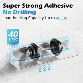 Durmmur 2Pack Acrylic Shower Shelves, Adhesive Bathroom Shower Caddy Organizer, No Drilling/Drilling Wall Floating Shelves for Bathroom Storage Kitchen Home Décor, No Hook