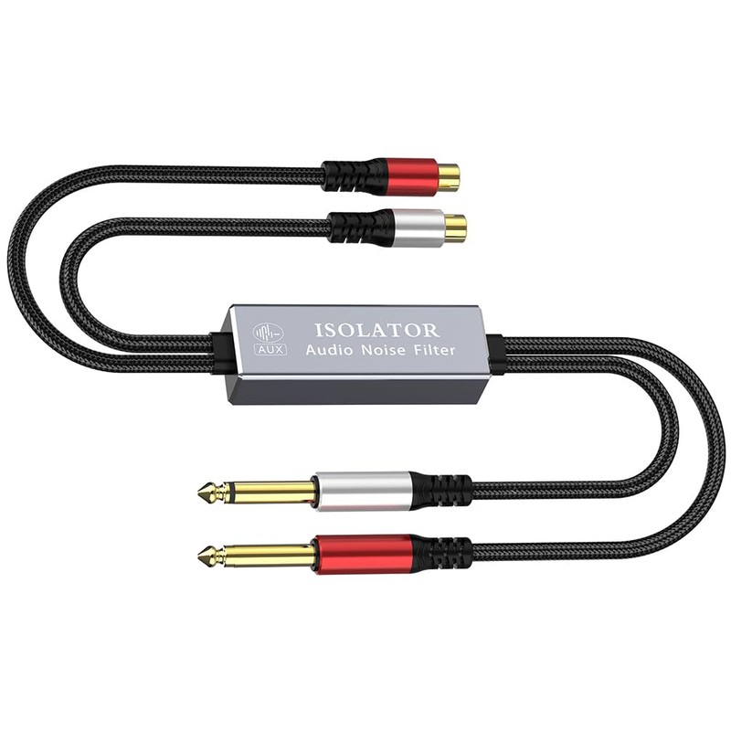 Audio Noise Filter Adapter:Dual 6.35mm 1/4" TRS Male to 2