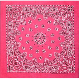 100% Cotton Western Paisley Bandanas (22 inch x 22 inch) Made in USA - NEON Hot Pink Single Piece 22x22 - Use For Handkerchief, Headband, Cowboy Party, Wristband, Head Scarf - Double Sided Print