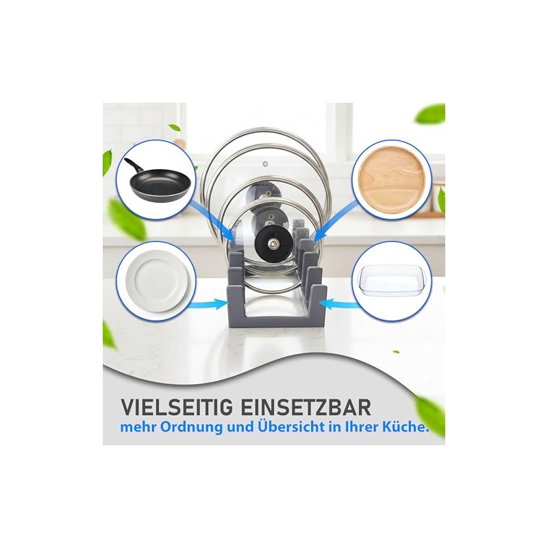 DecoBella Pot Lid Holder with 6 Compartments, Ergonomic, Space-Saving Kitchen