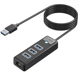 ORICO USB 3.0 to Ethernet Adapter, 4-in-1 USB 3.0 Hub with RJ45 10/100/1000 Gigabit Ethernet Adapter with 6ft Long Cable Compatible with Mac OS 10.X and above, Linux, Android-Black