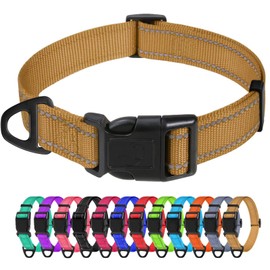 TagMe Reflective Nylon Dog Collars, Adjustable Classic Pet Collar with Quick Release Buckle for Small Dogs, Khaki, 2.0 cm Width