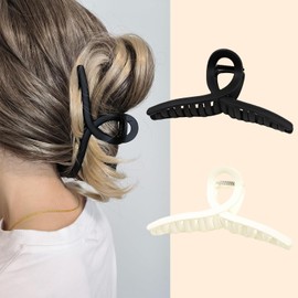 2 PCS Large Matte Hair Claw Clips, 6 Inch Extra Big Hair Clips for Thick Hair and Long Hair, Xl Jumbo Claw Clips Neutral Colors Strong Hold Hair Accessories for Women and Girls (Black and White)