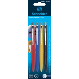 Schneider Office Writing Instruments Ballpoint Pen Push Mechanism M Blue Pack of 4 Assorted Blister Cards
