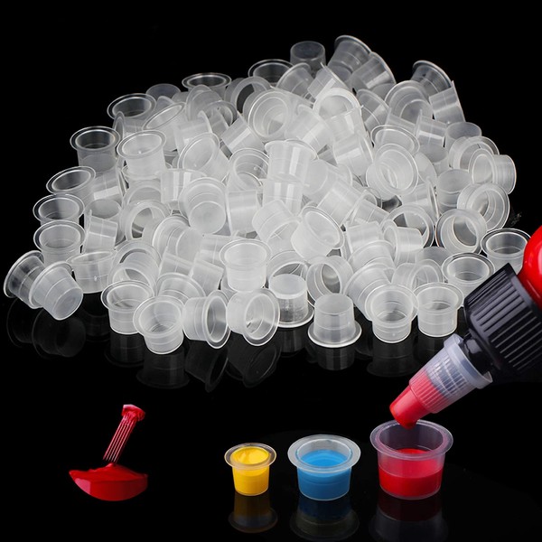 Combofix 500pcs Ink Caps Cups - Disposable Transparent Small Pigment Cups #9mm Plastic Ink Caps for Beginners and Artists