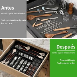 JESWO Organizador de Cubiertos para Cajon con Portaherramientas, Extensible Porta Cubiertos de Cocina, 9 Divisores Separador de Cubiertos Antideslizante para Cucharas Tenedores Cuchillos(Negro)