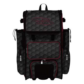 Boombah Rolling Superpack 2.0 3DHC Baseball/Softball Gear Bag - 23-1/2" x 13-1/2" x 9-1/2" - Black/Cardinal - Telescopic Handle - Holds 4 Bats - Wheeled Version