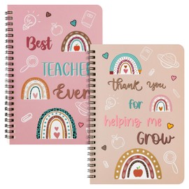 Xqumoi 2Pack A5 Teacher Spiral Notebooks, Thank You for Helping Me Grow Ruled Hardbound Journal Writing Notebooks Rainbow Boho Notebook Back to School Office Supplies Teacher Appreciation Gift (Brown)
