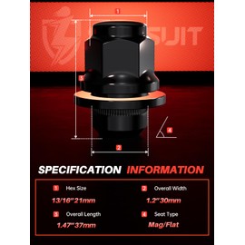 Sposuit M12x1.25 Lug Nuts - Replacement for 2013-2024 Infiniti Q50, 2008-2015 G37, 2014-2024 QX60, 2013-2024 QX50 - OEM Factory Style Mag Seat Black Lug Nut with Washer(20 Pcs)