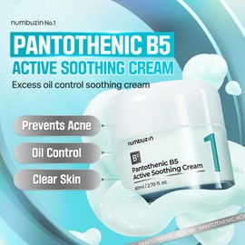 numbuzin No.1 Pantothenic B5 Active Soothing Cream | Remove sebum and skin troubles, Pantothenic acid, Korean Skincare Gift for Women | 2.70 fl oz
