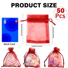 Organza Bags, Sheer Organza Bags 3 x 4 inch, 50Pcs,Small Organza Bags with Drawstring, Jewelry Gift Bags, Mesh Party Wedding Favor Bags Mini Candy Bags for Christmas Party Favors, Burgundy
