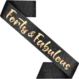 PartyForever 40th Birthday Sash Decorations for Her Made of Black Glitter Fabric with Rose Gold Letters for Women