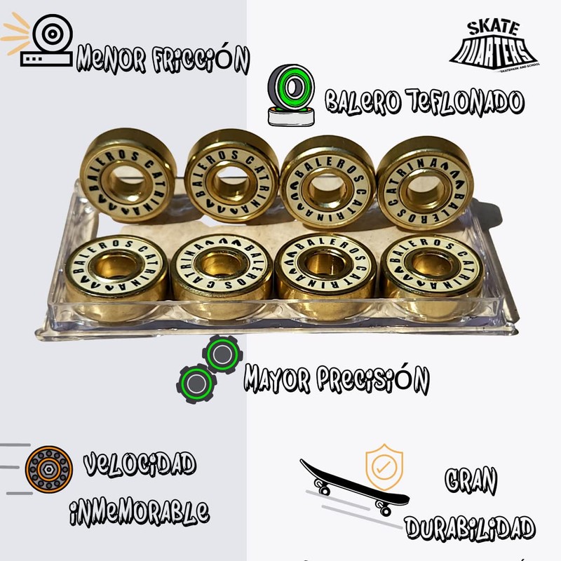 Skate Quarters Baleros Catrina Dorado Blanco ABEC 9 Set de