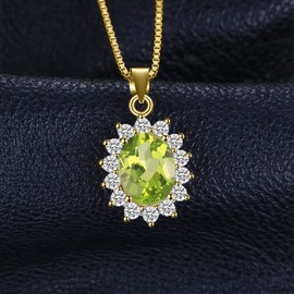 JewelryPalace Princess Diana Kate Middleton Class Gemstone Birthstone Peridot Pendant Necklace for Women, 14k Yellow Gold Plated 925 Sterling Silver Necklaces for Women, 18 Inch Box chain