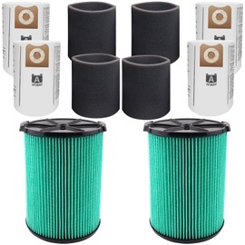 2 Pack VF6000 Filters + 4 Pack VF3502 Filter Bags + 4 Pack Foam Sleeve for Ridgid 5-20 Gallon Wet Dry Vacuum Cleaner (10 Pack)