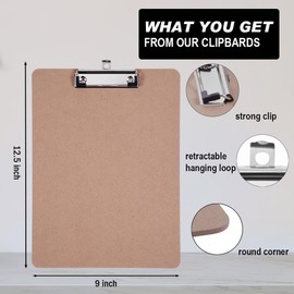 Clipboards Bulk, Woswel Hardboard Office Clipboards 48 Pack,9 X 12.5 Inch Recycled Wood Clipboards,Low Profile Clip Boards for Home School & Office Supplies