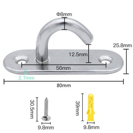 JaneYi (2 Pack Stainless Steel 304 Ceiling Hooks M8 Heavy Duty Oval Open Hooks Pad Eye Plate Anchor Screw Wall Mount Hook for Hammock Swing Chair Yoga Mosquito Net Boat Rigging Marine Deck Hardware