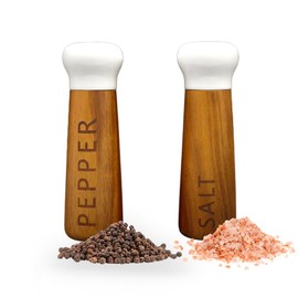 Tessie & Jessie Wooden Salt and Pepper Grinder Set, Premium Acacia Wood, 8" Elegant Refillable Salt Pepper Mill, Salt & Pepper Shakers for Seasoning, Stylish Gift Set (8"+8", White)