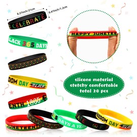 JUNEBRUSHS 40Pcs Happy Juneteenth Day Accessories Freedom Day Silicone Bracelet Wristbands Black Juneteenth Pins for African Afro American Party Favors