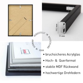 DEHA Design Boston Picture Frame, 15 x 20 cm, Aluminium Black Matt, Shatterproof Acrylic Glass, for Photos and Portraits, Portrait and Landscape Format, Sturdy Back Panel