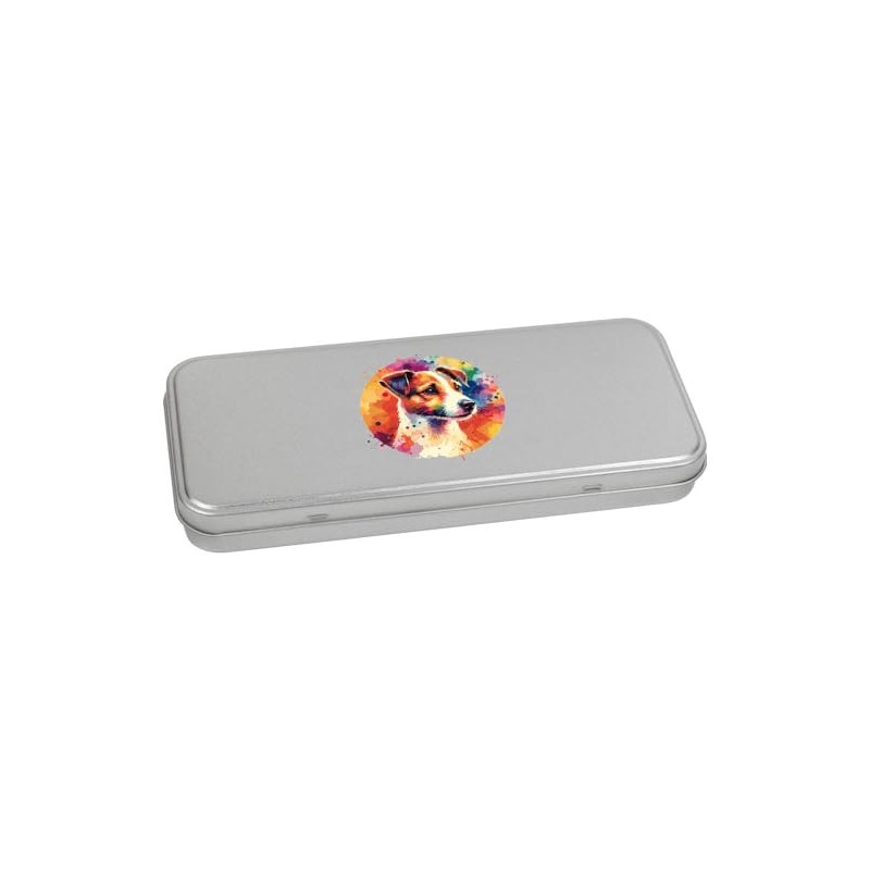 Azeeda 'Jack Russell Terrier' Metal Hinged Stationery Tin/Storage Box (TT00244093)