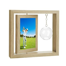 Golfball Display Frame Including Clear Round Golfball Display Box & 4x6 Rotatable Picture Frame for Enthusiasts Gift and Protect Ball & Picture Collection (Ball Not Included) (Wood)