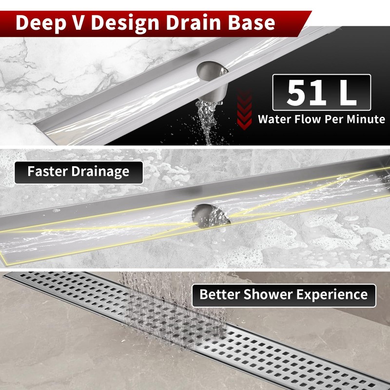 Sharp-tec 32 inch Linear Shower Drain, Brushed Rectangular Floor Drain,