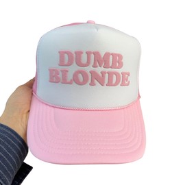 NACRE APPAREL Dumb Blonde Puff Print Trucker Hat Foam Vinyl Adjustable Trucker Hat Soft Pink/White/Soft Pink #215