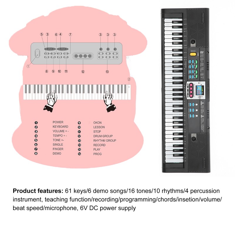 61Key Mini Electric Piano Black MultiFunctional Studio Toy with Microphone