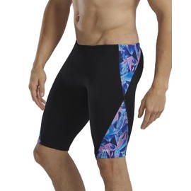 TYR Men's Standard Durafast Elite Solid Jammer Swimsuit, Navy/Pink Crystalized, 38