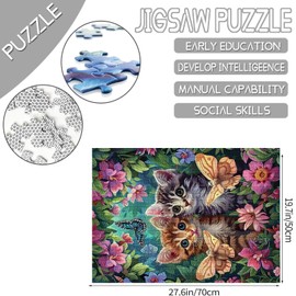 1000 Piece Jigsaw Puzzles for Adults Animal Two Cats Painting Jigsaw Puzzle Tropical Flowers Puzzles for Challenging Family Activity Game Wildlife Couple Art DIY Puzzle Wall Decor Gifts(Colorful)