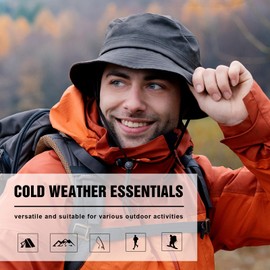 TOP-EX Waterproof Winter Earflap Bucket Hats with Ear & Neck Flap, Warm Fleece Lined Rain Hats for Walking Hiking Fishing Outdoor Cold Weather Hats Windproof Black XL