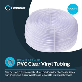 Eastman 0.17 Inch ID (1/4 Inch OD) PVC Clear Vinyl Tubing, 150 Foot Length, 98616