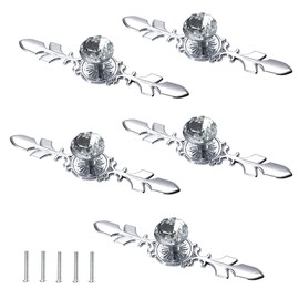 Zasiene Cabinet Knobs Crystal Pack of 5 Diamond Crystal Drawer Pull Handle Drawer Knobs for Wardrobe Drawers Cabinets with Screws, 170 mm